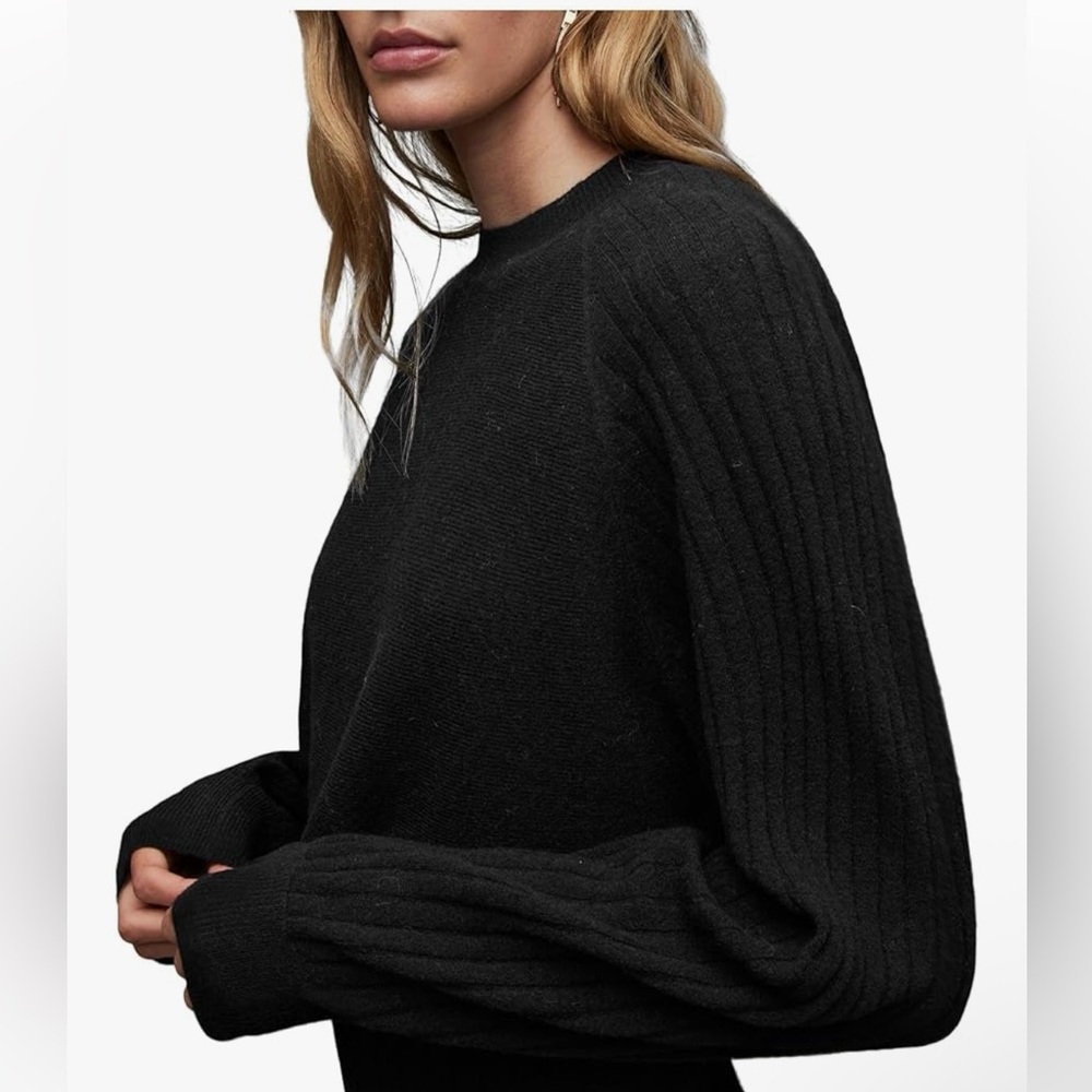 aALLSAINTS Margot Rib Wool Blend Crop
Sweater in Black SIze S Small pre owned